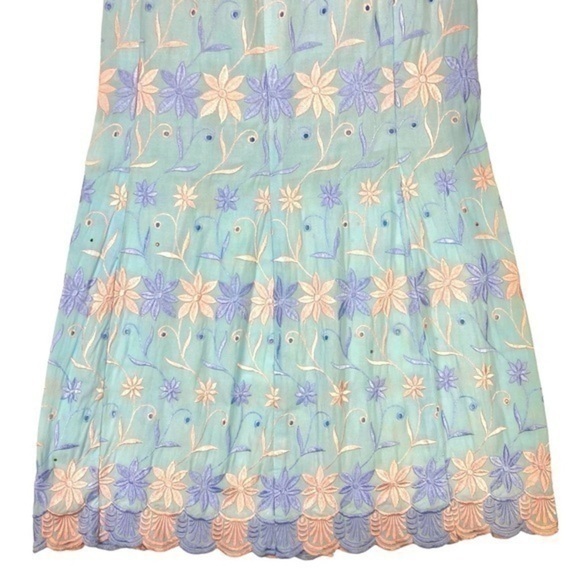 Allover Floral Embroidered Skirt Womens Sz S Light Blue Tiered Hem Maxi Pull-On - Picture 8 of 14